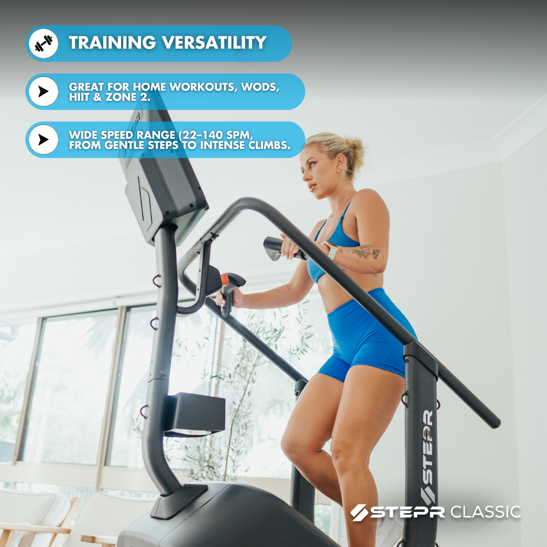 STEPR+ Stair Climber Stairmaster - Great for home workout, wods, hiit, zone 2, wide speed range from 22 spm - 140 spm